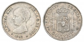 Alfonso XIII (1886-1931). 50 céntimos. 1892*2-2. Madrid. PGM. (Cal-56). Ag. 2,48 g. MBC+. Est...30,00.
