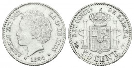 Alfonso XIII (1886-1931). 50 céntimos. 1894*9-4. Madrid. PGV. (Cal-58). Ag. 2,49 g. EBC-. Est...25,00.