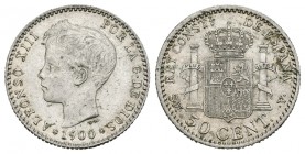 Alfonso XIII (1886-1931). 50 céntimos. 1900*0-0. Madrid. SMV. (Cal-60). Ar. 2,50 g. EBC+/EBC. Est...20,00.