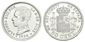 Alfonso XIII (1886-1931). 50 céntimos. 1904*0-4. Madrid. SMV. (Cal-61). Ag. 2,43 g. Brillo original. EBC+. Est...20,00.