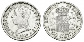 Alfonso XIII (1886-1931). 50 céntimos. 1910*1-0. Madrid. PCV. (Cal-63). Ag. 2,48 g. Brillo original. SC-. Est...15,00.