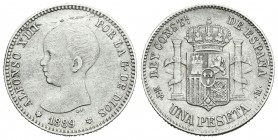 Alfonso XIII (1886-1931). 1 peseta. 1889*_ _-89. Madrid. MPM. (Cal-37). Ag. 4,96 g. Escasa. MBC+. Est...75,00.