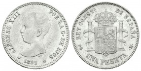 Alfonso XIII (1886-1931). 1 peseta. 1891*_ _-91. Madrid. PGM. (Cal-38). Ag. 4,95 g. MBC. Est...40,00.