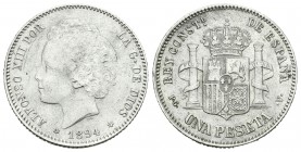 Alfonso XIII (1886-1931). 1 peseta. 1894*18-94. Madrid. PGV. (Cal-40). Ag. 4,90 g. Escasa. MBC. Est...90,00.