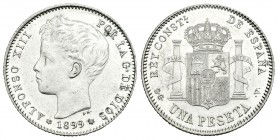 Alfonso XIII (1886-1931). 1 peseta. 1899*18-99. Madrid. SGV. (Cal-42). Ag. 5,02 g. EBC+/EBC. Est...50,00.