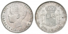 Alfonso XIII (1886-1931). 1 peseta. 1900*19-00. Madrid. SMV. (Cal-44). Ag. 4,98 g. EBC-. Est...20,00.