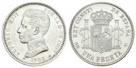 Alfonso XIII (1886-1931). 1 peseta. 1903*19-03. Madrid. SMV. (Cal-49). Ag. 4,92 g. EBC+. Est...60,00.
