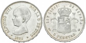 Alfonso XIII (1886-1931). 5 pesetas. 1889*18-89. Madrid. MPM. (Cal-14). Ag. 24,97 g. Restos brillo original. EBC-/EBC. Est...100,00.