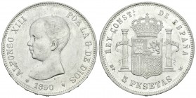 Alfonso XIII (1886-1931). 5 pesetas. 1890*18-90. Madrid. MPM. (Cal-15). Ag. 24,97 g. Restos de brillo original. EBC-/EBC. Est...120,00.