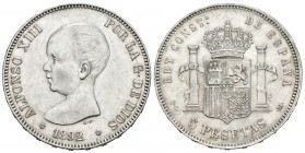 Alfonso XIII (1886-1931). 5 pesetas. 1892*18-92. Madrid. PGM. (Cal-19). Ag. 24,75 g. EBC. Est...120,00.