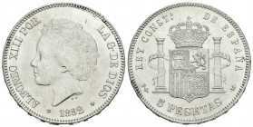 Alfonso XIII (1886-1931). 5 pesetas. 1892*18-92. Madrid. PGM. (Cal-19). Ag. 25,10 g. EBC-/EBC. Est...110,00.