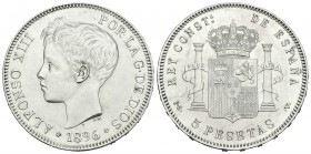 Alfonso XIII (1886-1931). 5 pesetas. 1896*18-96. Madrid. PGV. (Cal-25). Ag. 24,86 g. EBC/EBC+. Est...40,00.