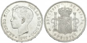 Alfonso XIII (1886-1931). 5 pesetas. 1897*18-97. Madrid. SGV. (Cal-26). Ag. 24,94 g. Brillo original. EBC+. Est...70,00.