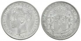 Alfonso XIII (1886-1931). 20 centavos. 1895. Puerto Rico. PGV. (Cal-84). Ag. 4,92 g. MBC-. Est...70,00.