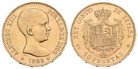 Alfonso XIII (1886-1931). 20 pesetas. 1889*18-89. Madrid. MPM. (Cal-4). Au. 6,43 g. EBC. Est...250,00.