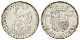 II República (1931-1939). 1 peseta. 1933*3-4. Madrid. (Cal-1). Ag. 5,01 g. SC-. Est...25,00.
