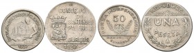 Guerra Civil (1936-1939). 1937. Santander, Palencia y Burgos. (Cal-16). Cu-Ni. Serie de dos piezas: 1 peseta y 50 céntimos. MBC. Est...35,00.