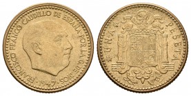Estado español (1936-1975). 1 peseta. 1947*19-52. Madrid. (Cal-80). 3,62 g. SC-. Est...40,00.