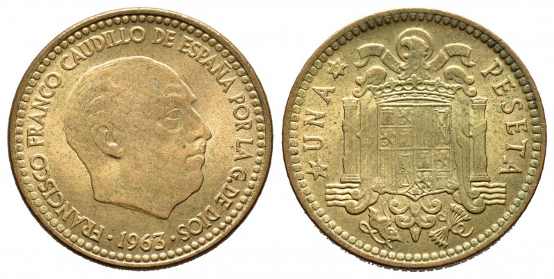Estado español (1936-1975). 1 peseta. 1963*19-67. Madrid. (Cal-94). 3,45 g. EBC+...