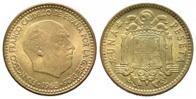 Estado español (1936-1975). 1 peseta. 1963*19-67. Madrid. (Cal-94). 3,45 g. EBC+. Est...30,00.