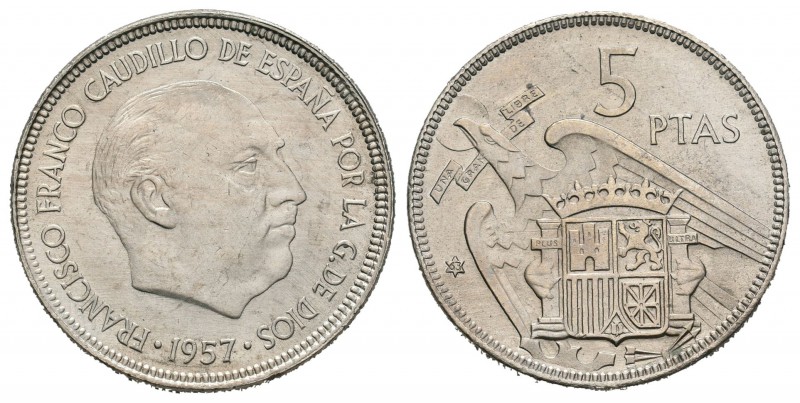 Estado español (1936-1975). 5 pesetas. 1957*63. Madrid. (Cal-54). Cu-Ni. 5,95 g....