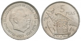 Estado español (1936-1975). 5 pesetas. 1957*63. Madrid. (Cal-54). Cu-Ni. 5,95 g. Rayas. EBC+. Est...20,00.
