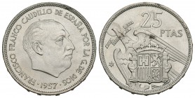 Estado español (1936-1975). 25 pesetas. 1957*71. Madrid. (Cal-40). 8,42 g. Brillo original. SC. Est...35,00.