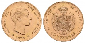 Estado español (1936-1975). 10 pesetas. 1878*19-62. Madrid. DEM. (Cal-10). Au. 3,24 g. Reacuñación oficial. Brillo original. SC. Est...150,00.