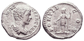 Roman Imperial
Geta. As Caesar, AD 198-209. AR Denarius .Rome mint. Struck under Septimius Severus and Caracalla, AD 205-208. Bareheaded and draped b...