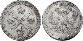 Belgium - Brabant - Maria Theresa (1740-1780), Kronenthaler 1763 over 1762 (Brussels mint) (Silver, 29.50 gr, 41 mm). KM 21. Extremely Fine, Cleaned.