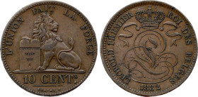 Belgium - Leopold I (1831-1865), 10 Centimes 1832 (Brussels mint) (Copper, 20.10 gr, 32 mm). Bogaert 19A, KM 2. Extremely Fine.