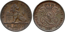 Belgium - Leopold I (1831-1865), 10 Centimes 1847 (Brussels mint) (Copper, 19.86 gr, 32 mm). Bogaert 346C, KM 2. Extremely Fine.