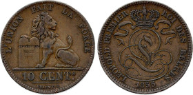 Belgium - Leopold I (1831-1865), 10 Centimes 1855 (Brussels mint) (Copper, 20.17 gr, 32 mm). Dupriez 563, KM 2. Very Fine.