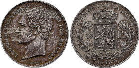 Belgium - Leopold I (1831-1865), 2 1/2 Francs 1848, Small head (Brussels mint) (Silver, 12.54 gr, 30 mm). Dupriez 382, KM 11. Extremely Fine.