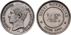 Belgium - Leopold I (1831-1865), Silver essai 1/2 Franc 1859 (Silver, 2.48 gr, 19 mm). Dupriez 636. Uncirculated.