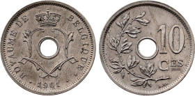 Belgium - Leopold II (1865-1909), Copper-Nickel essai 10 Centimes 1901 (Copper-Nickel, 4.06 gr, 22 mm). Dupriez 1346. Extremely Fine.