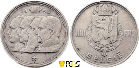 Belgium - Leopold III (1934-1951), 100 Frank 1950 (Brussels mint) (Silver, 18.31 gr, 33 mm). Bogaert 2868ter, KM 139. PCGS AU Details (Claened)
