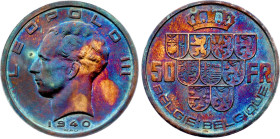 Belgium - Leopold III (1934-1951), Silver essai 50 Francs 1940 (Silver, 19.70 gr, 33 mm). Bogaert 2656B6. Extremely Fine, Retoned. Silver essai with p...