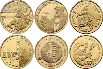 Belgium - Albert II (1993-2013), Complete serie 5000 Francs (1999-2001) (Gold, 15.55 gr, 29 mm). GR-BR 3865, 3896 and 3935, KM 210, 220 and 223. Proof...