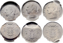 Belgium - Error 1 Franc 1967, 1972 and 1975. NGC MS63 to MS64

Interesting lot of three different error for the same type of coin.