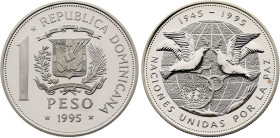 Dominican Republic - Fourth Republic (1966-date), Proof 1 Peso 1995 (Silver, 28.70 gr, 39 mm). KM 87. Proof Uncirculated.