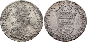 France - Louis XIV (1643-1715), Ecu 1652 K (Bordeaux mint) (Silver, 26.94 gr, 39 mm). Ciani 1849, Duplessy 1469, Gadoury 202. Very Fine.