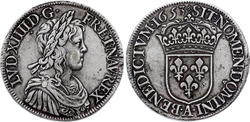 France - Louis XIV (1643-1715), Ecu 1653 A (Paris mint) (Silver, 27.26 gr, 39 mm...