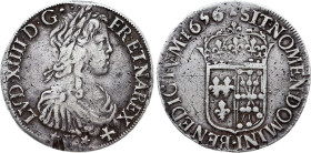 France - Louis XIV (1643-1715), Ecu of Navarre 1656 V (Saint-Palais mint) (Silver, 26.91 gr, 38 mm). Ciani 1854, Duplessy 1473, Gadoury 203. Very Fine...
