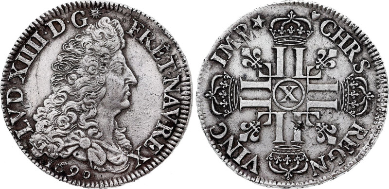 France - Louis XIV (1643-1715), Ecu 1690 X (Amiens mint) (Silver, 27.10 gr, 40 m...