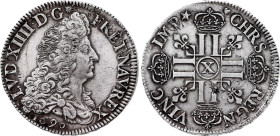 France - Louis XIV (1643-1715), Ecu 1690 X (Amiens mint) (Silver, 27.10 gr, 40 mm). Ciani 1889, Duplessy 1514, Gadoury 216. Extremely Fine, Cleaned.