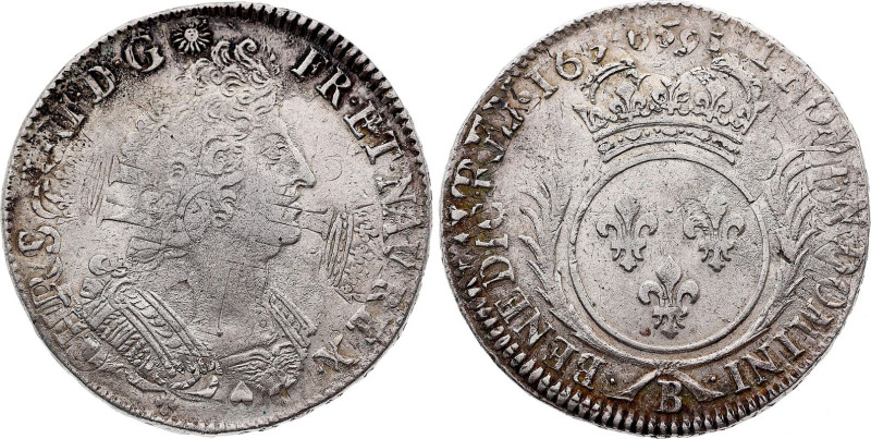 France - Louis XIV (1643-1715), Ecu (1695-1696) B (Rouen mint) (Silver, 27.19 gr...
