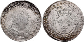 France - Louis XIV (1643-1715), Ecu (1695-1696) B (Rouen mint) (Silver, 27.19 gr, 41 mm). Ciani 1894, Duplessy 1520, Gadoury 217. Very Fine.