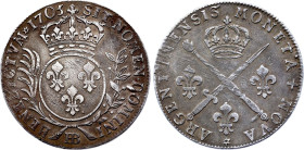 France - Louis XIV (1643-1715), 33 Sols 1705 BB (Strasbourg mint) (Silver, 8.69 gr, 33 mm). Ciani 2060, Duplessy 1605, Gadoury 198, KM 371. Very Fine.
