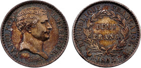 France - Napoleon I (1804-1814), 1/2 Franc 1807 A (Paris mint) (Silver, 2.51 gr, 18 mm). Le Franc 176, Gadoury 397, KM 679. About Uncirculated, Traces...